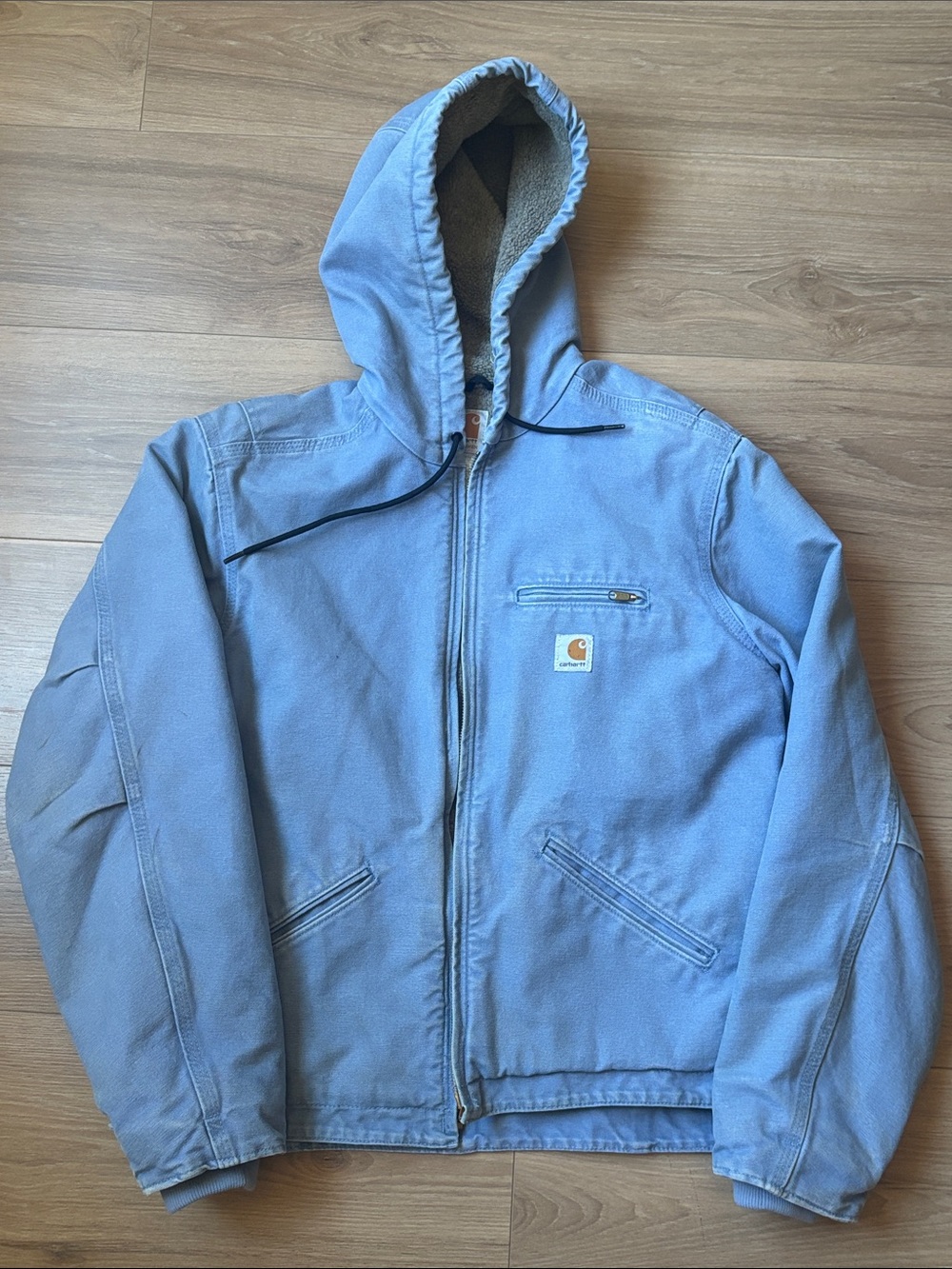 Carhartt Light Blue Lined Hooded Work Jacket